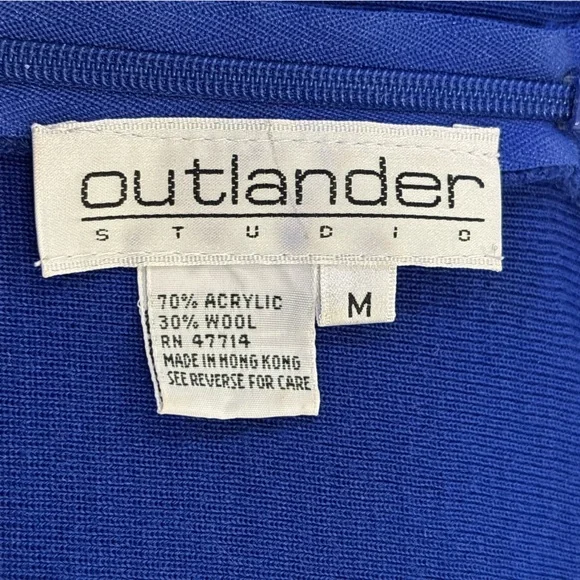 90s OUTLANDER ROYAL BLUE KNIT BODYCON MIDI DRESS & BLUE GEM & PEARL ACCENTS SZ M - Picture 7 of 7